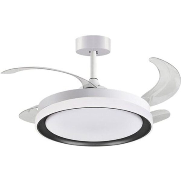 bel-air-kigali-mini-ventilador-de-techo-con-luz-y-mando-48w-91cm-4-aspas-retráctiles-blanco/negro-f-3002-bk