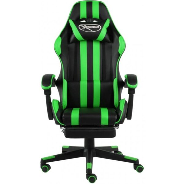 vidaxl-silla-gaming-con-reposapiés-cuero-sintético-negro/verde-20529