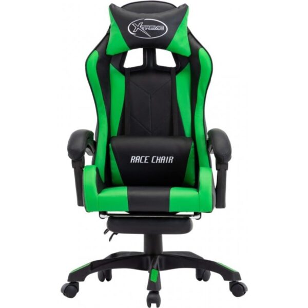 vidaxl-silla-gaming-con-reposapiés-cuero-sintético-verde/negro-287989